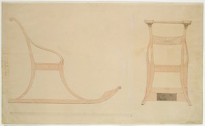 そり用の椅子（紙に赤のトイレのペン） 作： Caspar David Friedrich